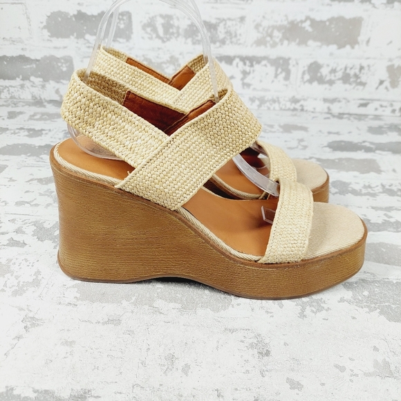 NEW Lucky Brand Delukah Cream Tan Ankle Strap Slingback Wedge Sandals V29 - Picture 5 of 12